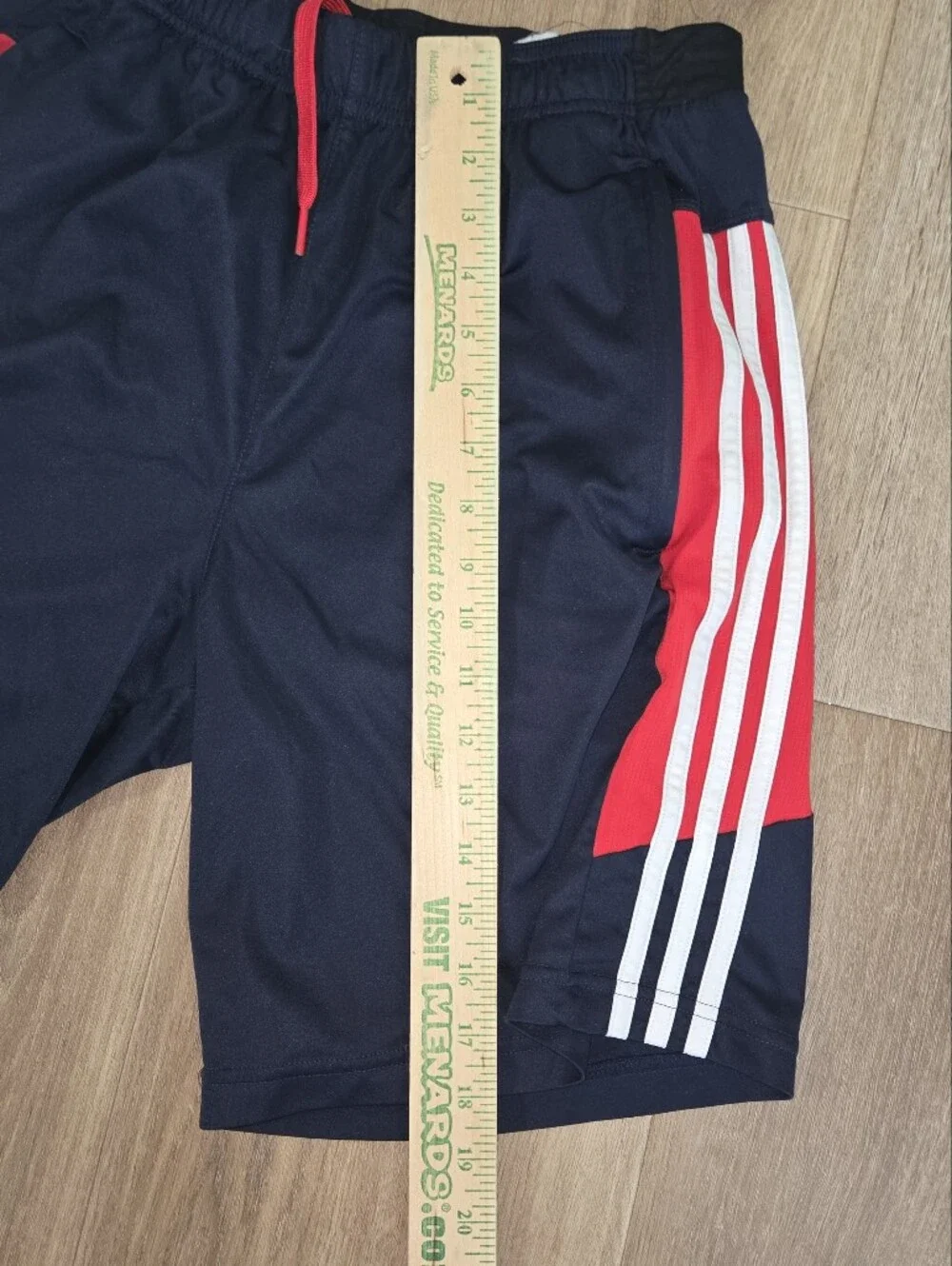 Adidas Mens Navy Athletic Shorts with Red and White Accents Preppy No Size